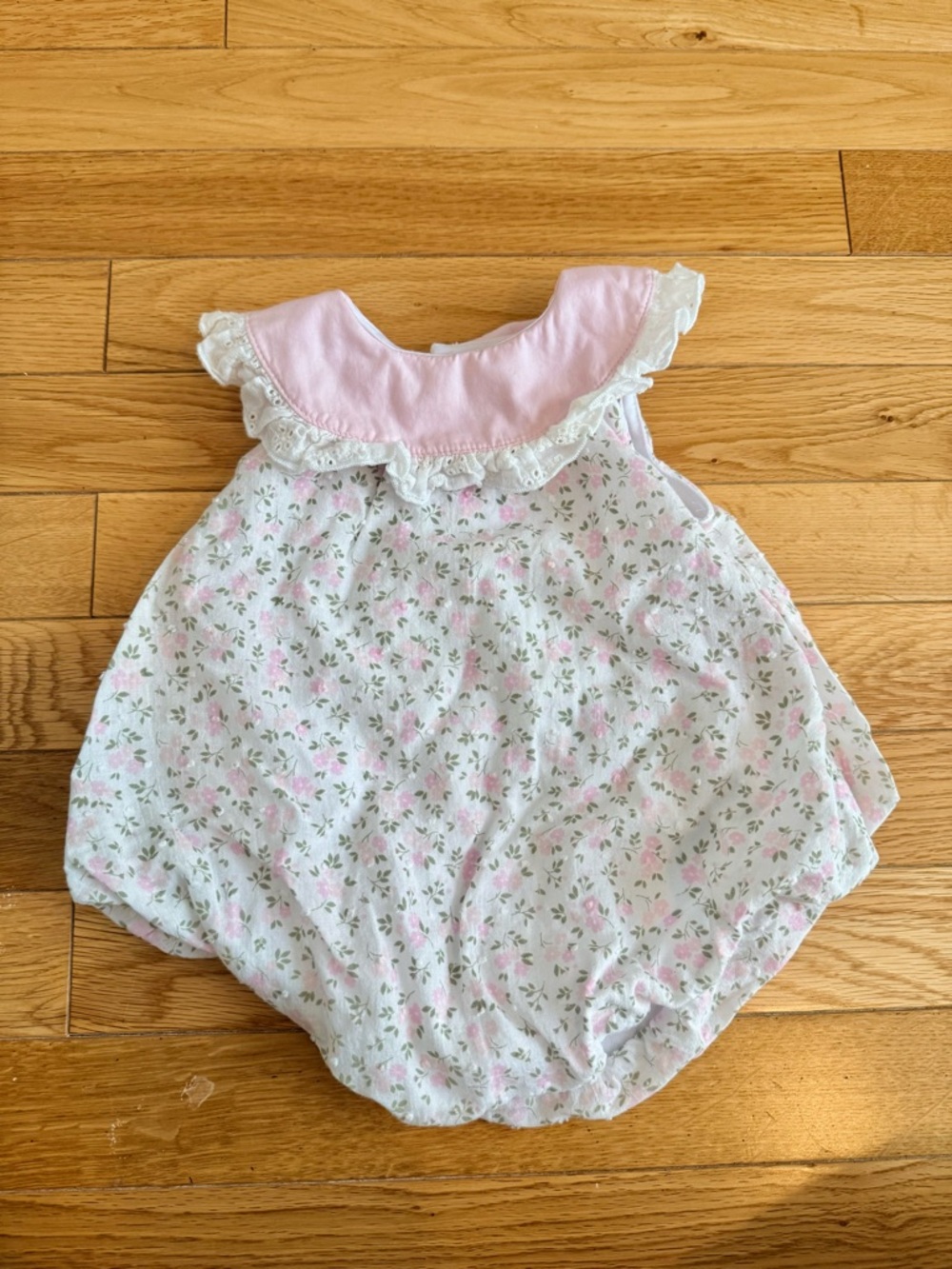 Baby Essentials Pink & White Floral Ruffled Collar One-Piece Bubble Romper